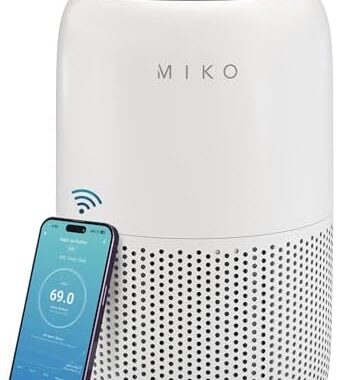 MIKO Smart Air Purifier for Bedrooms: Whisper-Quiet 3-in-1 HEPA Filter, Sleep Mode, and Wi-Fi Control – Effective for Smoke, Allergens, Dust, and Odors in Large Spaces (Up to 1200 sq ft)